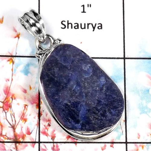 Sodalite Druzy-E ISP526-Fabulous Rough Gemstone Plan Pendant 925 Sterling Silver