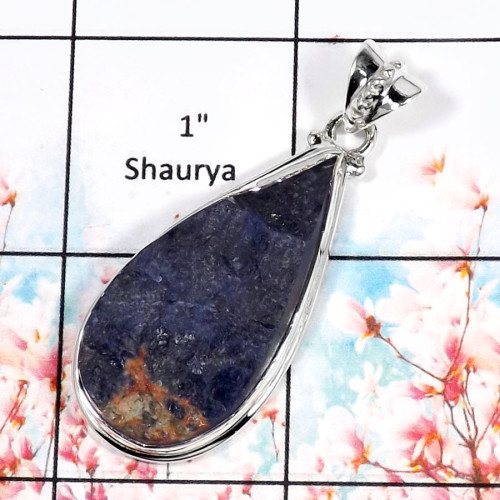 Sodalite Druzy-F ISP526-Genuine Rough Gemstone Wholesale Pendant 925 Sterling Silver