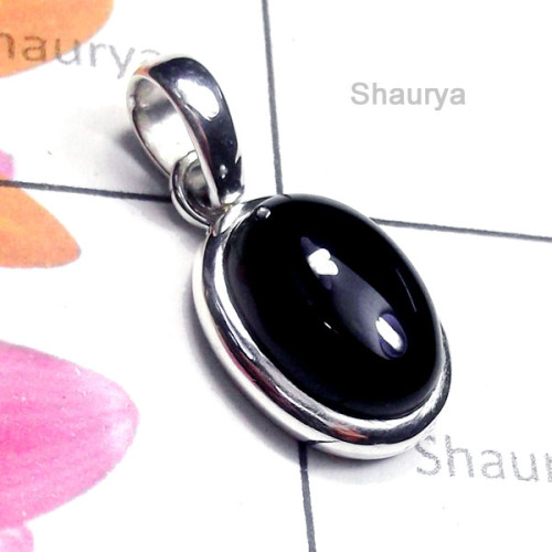 Black Onyx A - ISP968-Black Onyx Cab Gemstone Beautiful Pendant