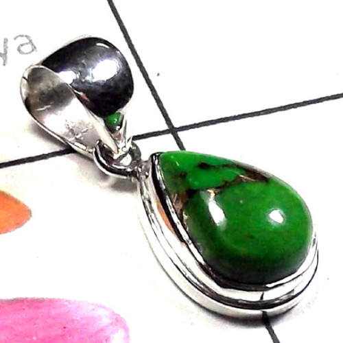 Green copper Turquoise E - ISP978-Green copper Turquoise silver Pendants Green copper Turquoise E - ISP978-Green copper Turquoise silver Pendants