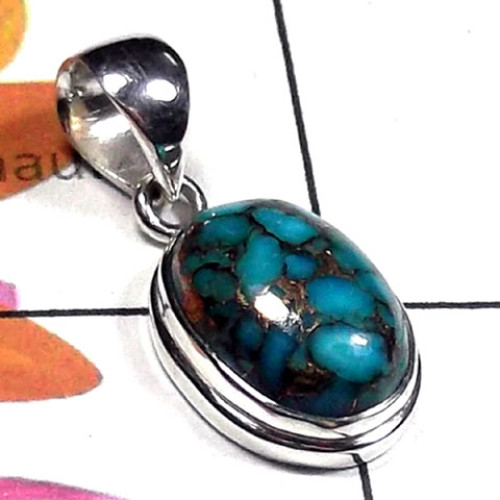 Blue copper Turquoise A - ISP986-Blue copper Turquoise silver Pendants