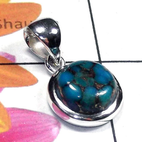 Blue copper Turquoise B - ISP986-Blue copper Turquoise silver Pendants