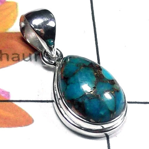 Blue copper Turquoise*C - ISP986-Blue copper Turquoise silver Pendants