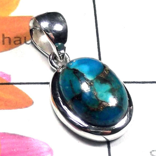 Blue copper Turquoise*D - ISP986-Blue copper Turquoise silver Pendants