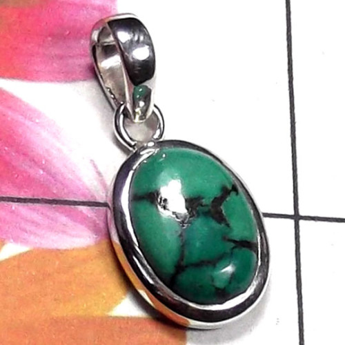 Tibitan Turquoise O - ISP997-Natural Turquoise gems silver Pendant