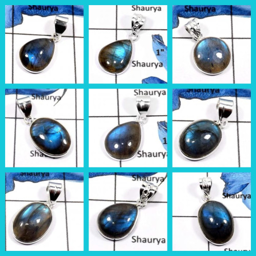 Z250LBP01-250 Grams (80-90 pcs) Bejel Pendants in Labradorite and Silver wholesale lot
