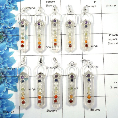 Crystal - A - MTS998 - 10 Pcs Wholesale Lots White Metal-Non Silver Natural Crystal Quartz Gemstone Metaphysical Pendants Jewelr