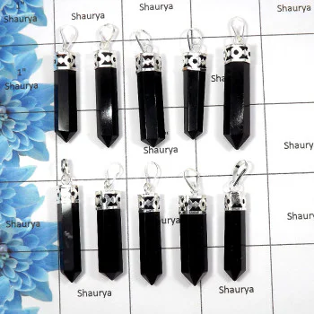 Black Obsidian - A - MTS999 - 10 Pcs White Metal-Non Silver Natural Black Obsidian Pencil Metaphysical Pendant Wholesale Lots Black Obsidian - A - MTS999 - 10 Pcs White Metal-Non Silver Natural Black Obsidian Pencil Metaphysical Pendant Wholesale Lots