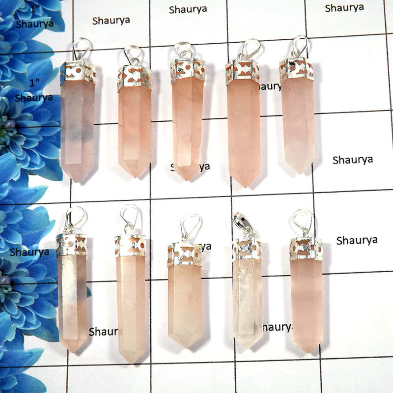 Rose Quartz - D - MTS999 - 10 Pcs Lots Natural Rose Quartz Gemstone White Metal-Non Silver Metaphysical Pendant Rose Quartz - D - MTS999 - 10 Pcs Lots Natural Rose Quartz Gemstone White Metal-Non Silver Metaphysical Pendant