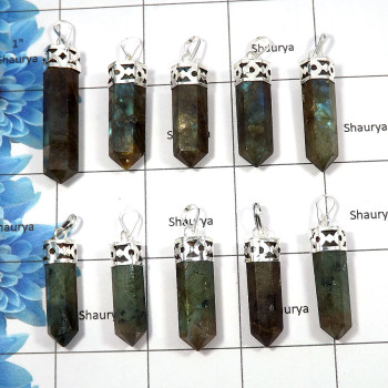 Labradorite - F - MTS999 - 10 Pcs Lots White Metal-Non Silver Metaphysical Pendants Natural Labradorite Pencil Wholesale Lots Labradorite - F - MTS999 - 10 Pcs Lots White Metal-Non Silver Metaphysical Pendants Natural Labradorite Pencil Wholesale Lots