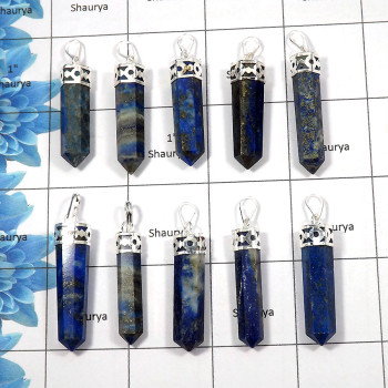 Lapis - O - MTS999 - 10 Pcs Lots White Metal-Non Silver Natural Blue Lapis Gemstone Metaphysical Pendants Jewelry Lapis - O - MTS999 - 10 Pcs Lots White Metal-Non Silver Natural Blue Lapis Gemstone Metaphysical Pendants Jewelry