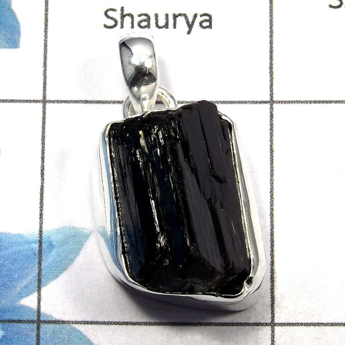 Black Tourmaline Rough D - NDS955 - Newly Arrival Natural Black Tourmaline Rough 925 Sterling Silver Pendant