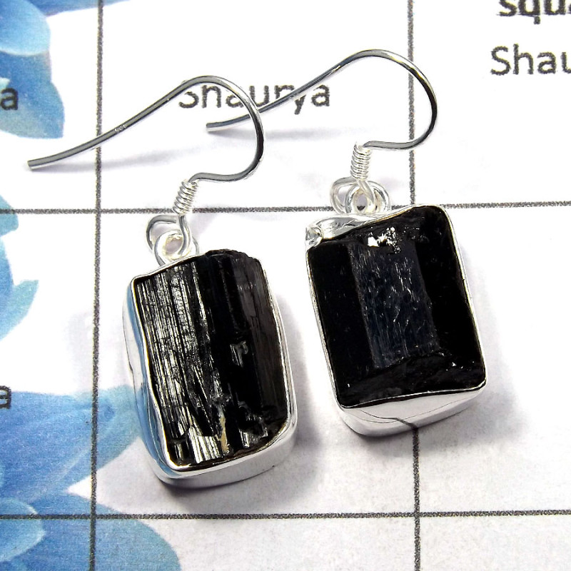 Black Tourmaline Rough F - NDS955 - Gorgeous Natural Black Tourmaline Rough Stone 925 Sterling Silver Earring Black Tourmaline Rough F - NDS955 - Gorgeous Natural Black Tourmaline Rough Stone 925 Sterling Silver Earring