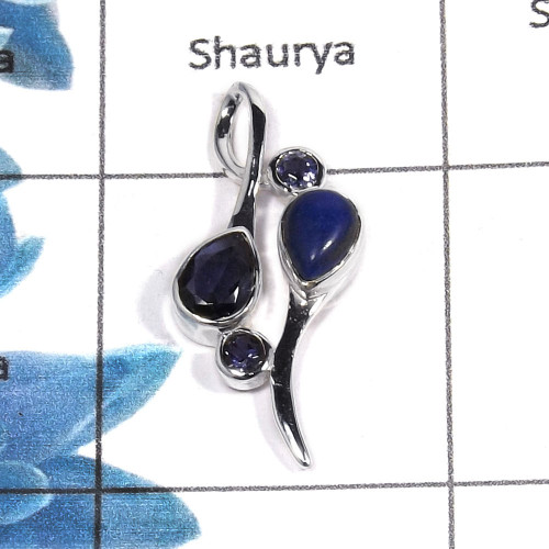 Lapis Cab & Iolite Cut A - NSP945 - Natural Blue Lapis & Iolite Gemstone 925 Sterling Silver Designer Pendant