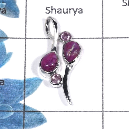 Purple Turquoise Cab & Amethyst Cut C - NSP945 - Purple Turquoise & Amethyst Gemstone 925 Sterling Silver Designer Pendant