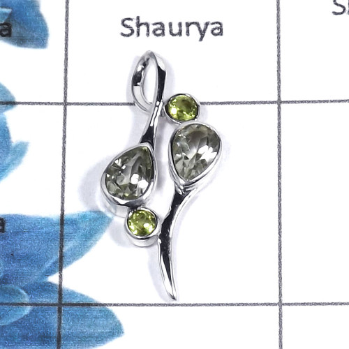 Green Amethyst & Peridot Cut K - NSP945 - Indian Factory Made Solid 92.5% Sterling Silver Designer Pendant