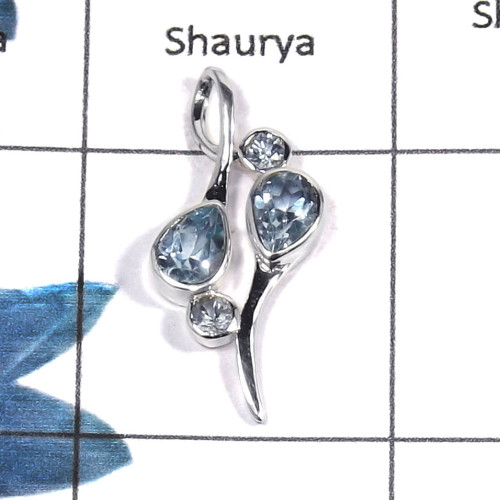 Blue Topaz Cut L - NSP945 - Latest Collection Natural Blue Topaz Cut Gemstone 925 Sterling Silver Designer Pendant