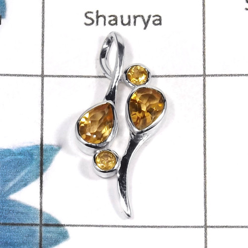 Citrine Cut O - NSP945 - Stunning Natural Yellow Citrine Cut Gemstone 925 Sterling Silver Designer Pendant