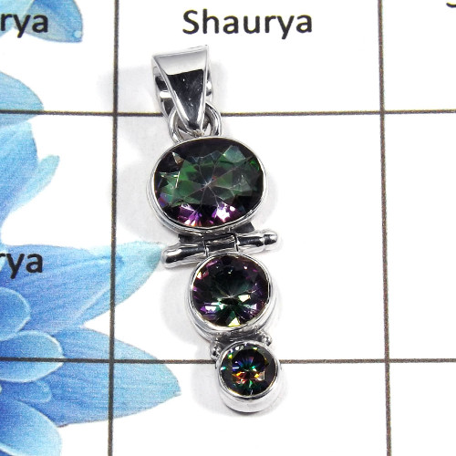 Mystic Cut O - NSP955 - Newly Arrival Natural Mystic Cut Gemstone 925 Sterling Silver Plain Setting Pendant