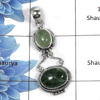 Seraphinite & Prynite D - NSP958 - Indian Beautiful Handmade Designer 925 Sterling Silver Pendent Seraphinite & Prynite D - NSP958 - Indian Beautiful Handmade Designer 925 Sterling Silver Pendent