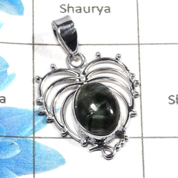 Seraphinite Cab D - NSP963 - 925 Sterling Silver Natural Green Seraphinite Oval Cab Gemstone Designer Pendant Seraphinite Cab D - NSP963 - 925 Sterling Silver Natural Green Seraphinite Oval Cab Gemstone Designer Pendant