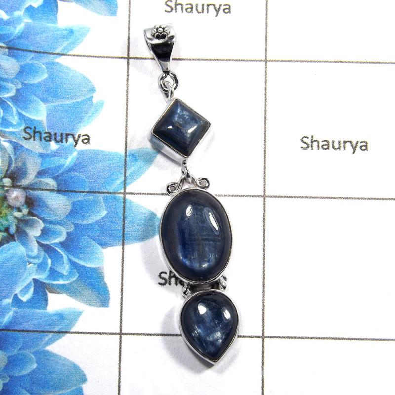 Kyanite Cab M - NSP967 - Classic Natural Blue Kyanite Gemstone Solid 92.5% Sterling Silver Plain Setting Pendant Kyanite Cab M - NSP967 - Classic Natural Blue Kyanite Gemstone Solid 92.5% Sterling Silver Plain Setting Pendant