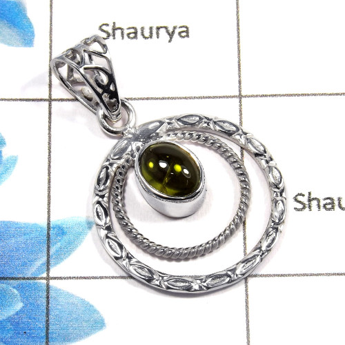 Peridot Cab B - NSP978 - Solid 925 Sterling Silver Natural Green Peridot Oval Cab Gemstone Designer Pendant