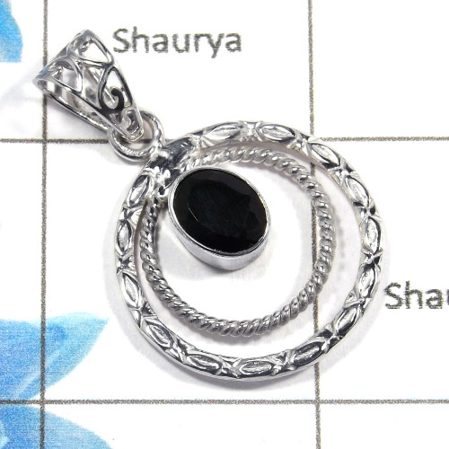 Black Onyx Cut L - NSP978 - Party Look Natural Black Onyx Cut Gemstone 925 Sterling Silver Designer Pendant