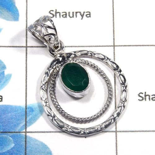 Green Onyx Cut N - NSP978 - Exclusive Natural Green Onyx Cut Gemstone 925 Sterling Silver Designer Pendant