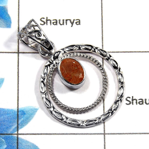 Sunstone Cut O - NSP978 - Latest Design 925 Sterling Silver Natural Sunstone Cut Gemstone Designer Pendant