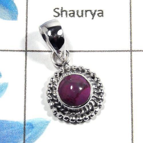 Purple Turquoise Cab F - NSP981 - Purple Turquoise 7mm Round Cab Gemstone 925 Sterling Silver Designer Pendant Purple Turquoise Cab F - NSP981 - Purple Turquoise 7mm Round Cab Gemstone 925 Sterling Silver Designer Pendant