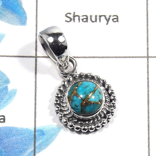 Blue Copper Turquoise Cab O - NSP981 - 925 Sterling Silver Blue Copper Turquoise Round Cab Gemstone Designer Pendant Blue Copper Turquoise Cab O - NSP981 - 925 Sterling Silver Blue Copper Turquoise Round Cab Gemstone Designer Pendant