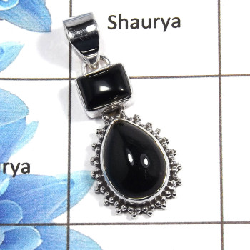 Black Onyx Cab E - NSP982 - Solid 92.5% Sterling Silver Natural Black Onyx Gemstone Designer Pendant