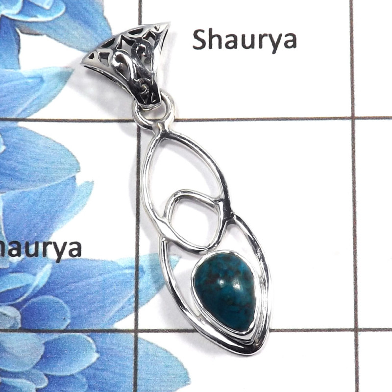 Chrysocolla Cab D - NSP987 - Indian Factory Made Solid 925 Sterling Silver Natural Chrysocolla Gemstone Designer Pendant