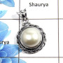 Pearl Cab - O NSP988 - Natural Freshwater Pearl Round Shape Gemstone 925 Sterling Silver Designer Pendant
