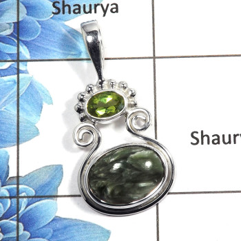 Seraphinite Cab & Peridot Cut - D NSP990 - Indian Factory Made Solid 92.5% Sterling Silver Designer Pendant Seraphinite Cab & Peridot Cut - D NSP990 - Indian Factory Made Solid 92.5% Sterling Silver Designer Pendant