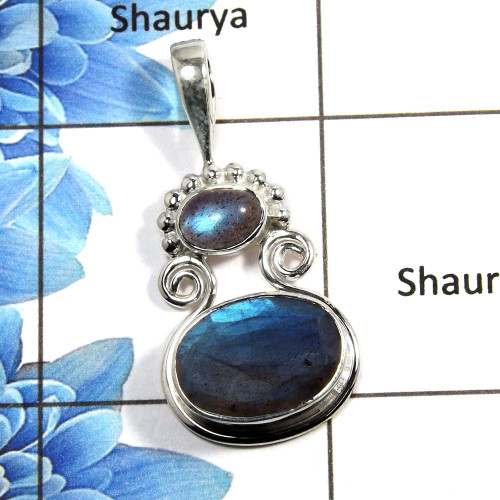 Labradorite Cut & Cab - J NSP990 - Natural Blue Fire Labradorite Cut & Cab Gemstone 925 Sterling Silver Designer Pendant