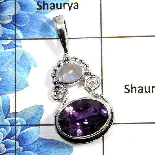 Amethyst Cut & Rainbow Moonstone Cab - M NSP990 - Newly Arrival Made In Solid 925 Sterling Silver Designer Pendant