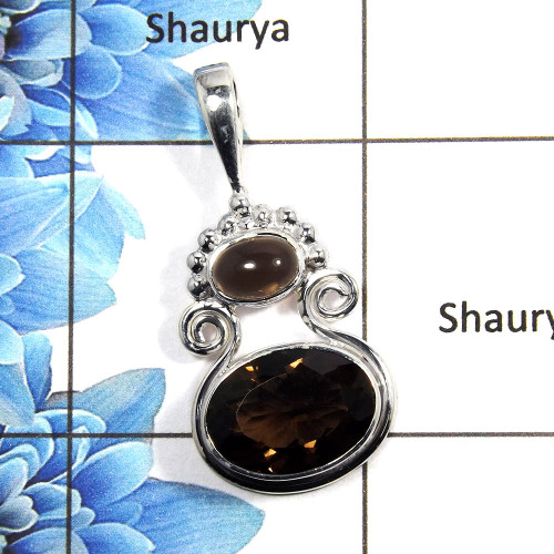 Smokey Cut & Cab - N NSP990 - Natural Brown Smokey Cab Gemstone Solid 925 Sterling Silver Designer Pendant