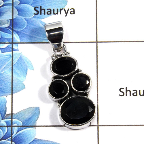 Black Onyx Cut B - NSP996 - Solid 925 Sterling Silver Natural Black Onyx Cut Gemstone Plain Setting Pendant Black Onyx Cut B - NSP996 - Solid 925 Sterling Silver Natural Black Onyx Cut Gemstone Plain Setting Pendant