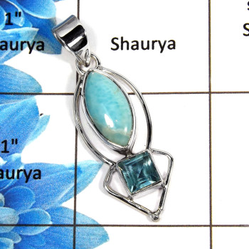Larimar & Blue Topaz Cab F - NSP998 - Natural Larimar & Blue Topaz Gemstone 925 Sterling Silver Designer Pendant Larimar & Blue Topaz Cab F - NSP998 - Natural Larimar & Blue Topaz Gemstone 925 Sterling Silver Designer Pendant