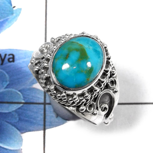 Chrysocolla Cab E - NSR996 - Newly Arrival Natural Blue Chrysocolla Cab Gemstone 925 Sterling Silver Designer Ring