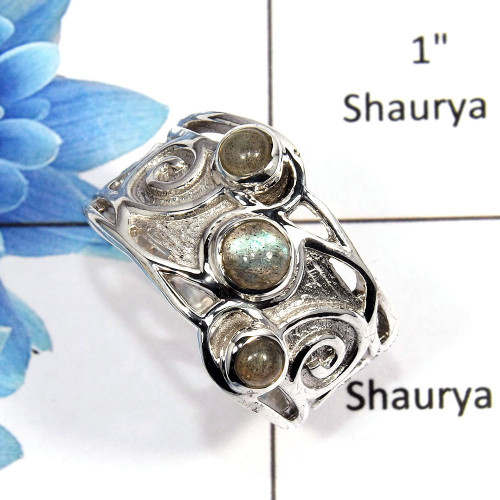 Labradorite Cab D - NSR997 - Natural Blue Fire Labradorite Gemstone 925 Sterling Silver Designer Ring