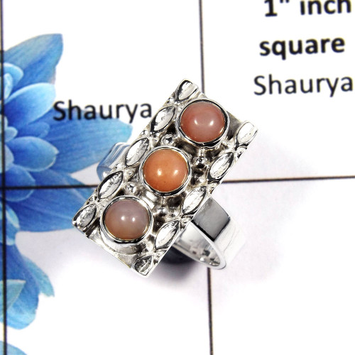 Pink Opal Cab A - NSR999 - Natural Pink Opal Cab Gemstone 925 Sterling Silver Designer Wholesale Ring