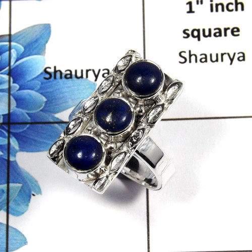 Lapis Cab B - NSR999 - Solid 92.5 Sterling Silver Natural Blue Lapis Cab Gemstone Designer Ring