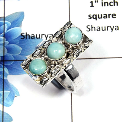 Larimar Cab K - NSR999 - Latest Collection Natural Blue Larimar Gemstone 925 Sterling Silver Handmade Ring