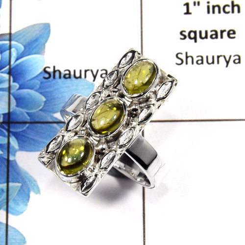 Peridot Cab L - NSR999 - 5x7mm Oval Cab Natural Green Peridot Gemstone 925 Sterling Silver Ring