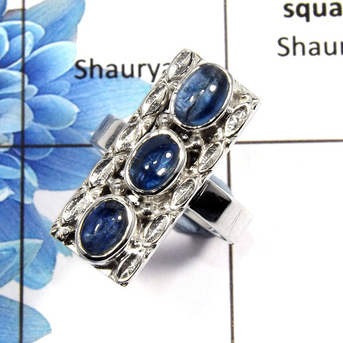 Kyanite Cab M - NSR999 - Gorgeous Natural Blue Kyanite Gemstone 925 Sterling Silver Handmade Ring