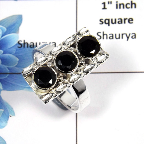 Black Onyx Cut N - NSR999 - Stunning Natural Black Onyx Round Cut Gemstone 925 Sterling Silver Designer Ring