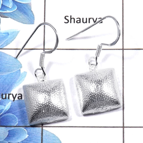 Plain Silver Earrings C - PCJ986 - Solid 92.5% Sterling Plain Silver Dangle Earrings Wholesale Jewelry